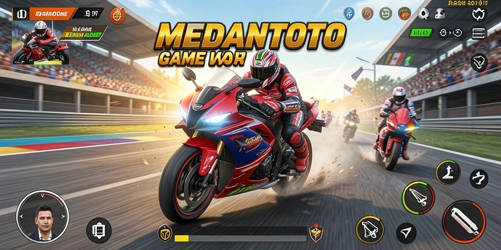 Tampilan gameplay seru dari MEDANTOTO dengan kecepatan tinggi dan lintasan menantang.