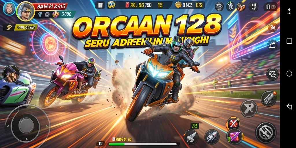 Tangkapan layar ORCA128 menampilkan aksi balapan yang mendebarkan.