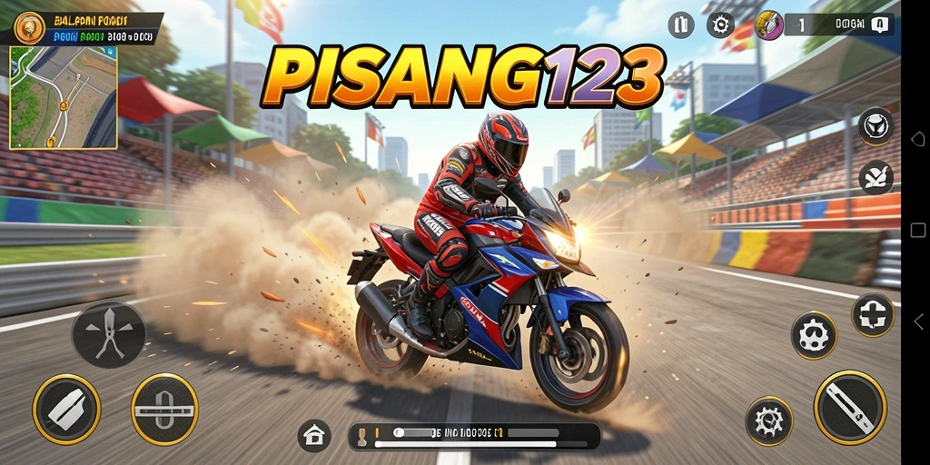 Tampilan gameplay PISANG123 dengan efek balapan yang mendebarkan.
