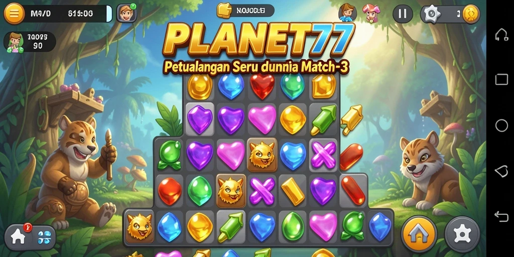 Screenshot utama PLANET77 menampilkan gameplay seru dalam Match-3.