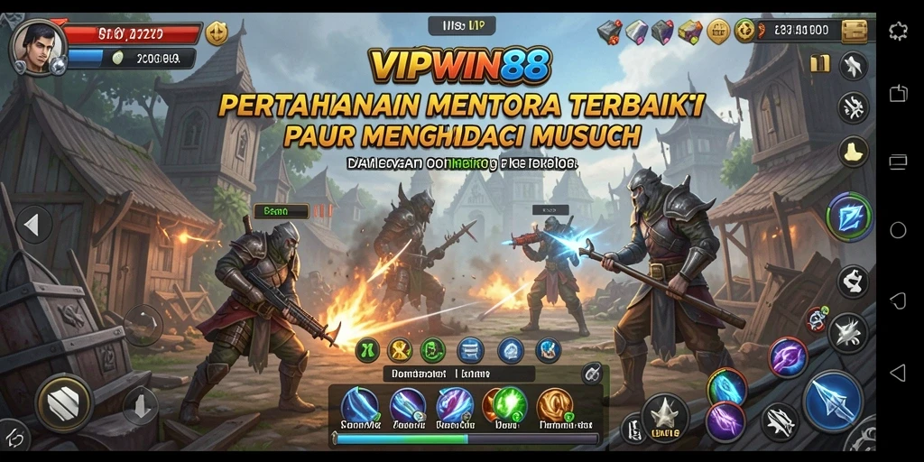 Tampilan gameplay menegangkan dalam game Tower Defense VIPWIN88.